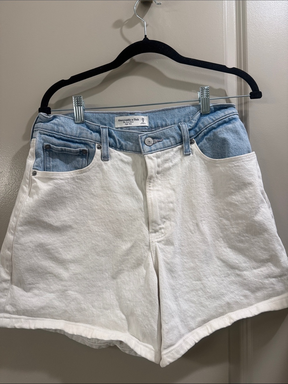 Abercrombie & Fitch White and Light Blue Two-Tone Denim Shorts